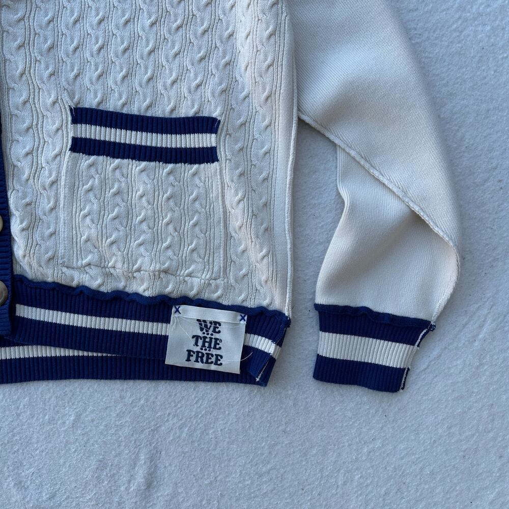 Free People We The Free Varsity Cardigan Women's XS Ecru Blue Slouchy Cable Knit - Picture 2 of 9